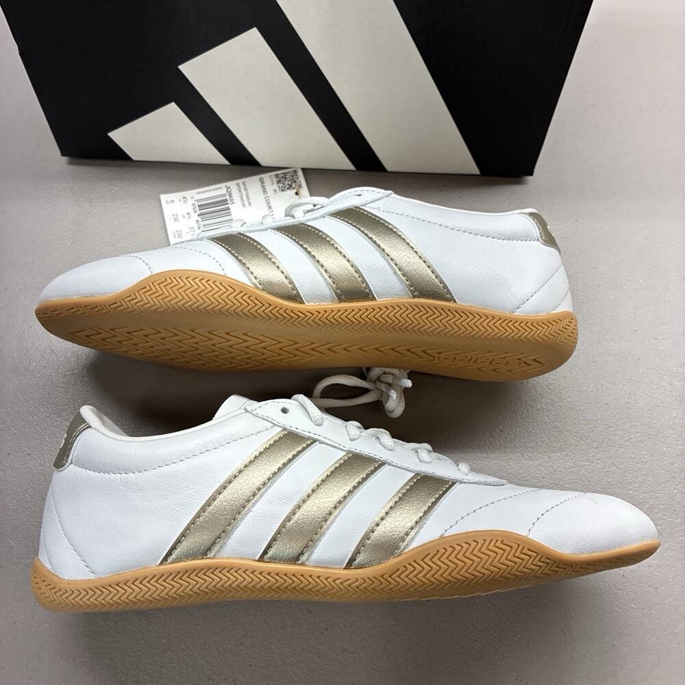 New adidas Grand Court Lo Sneakers Women's Size 7 White Gold Casual Shoes, NIB